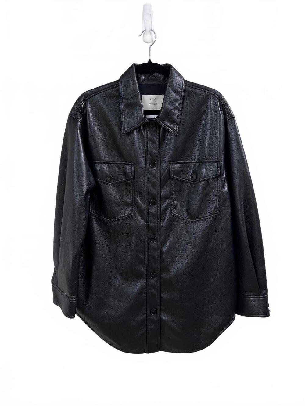 Wilfred Black Faux Leather Button-Up Shirt Jacket Women's Size Medium